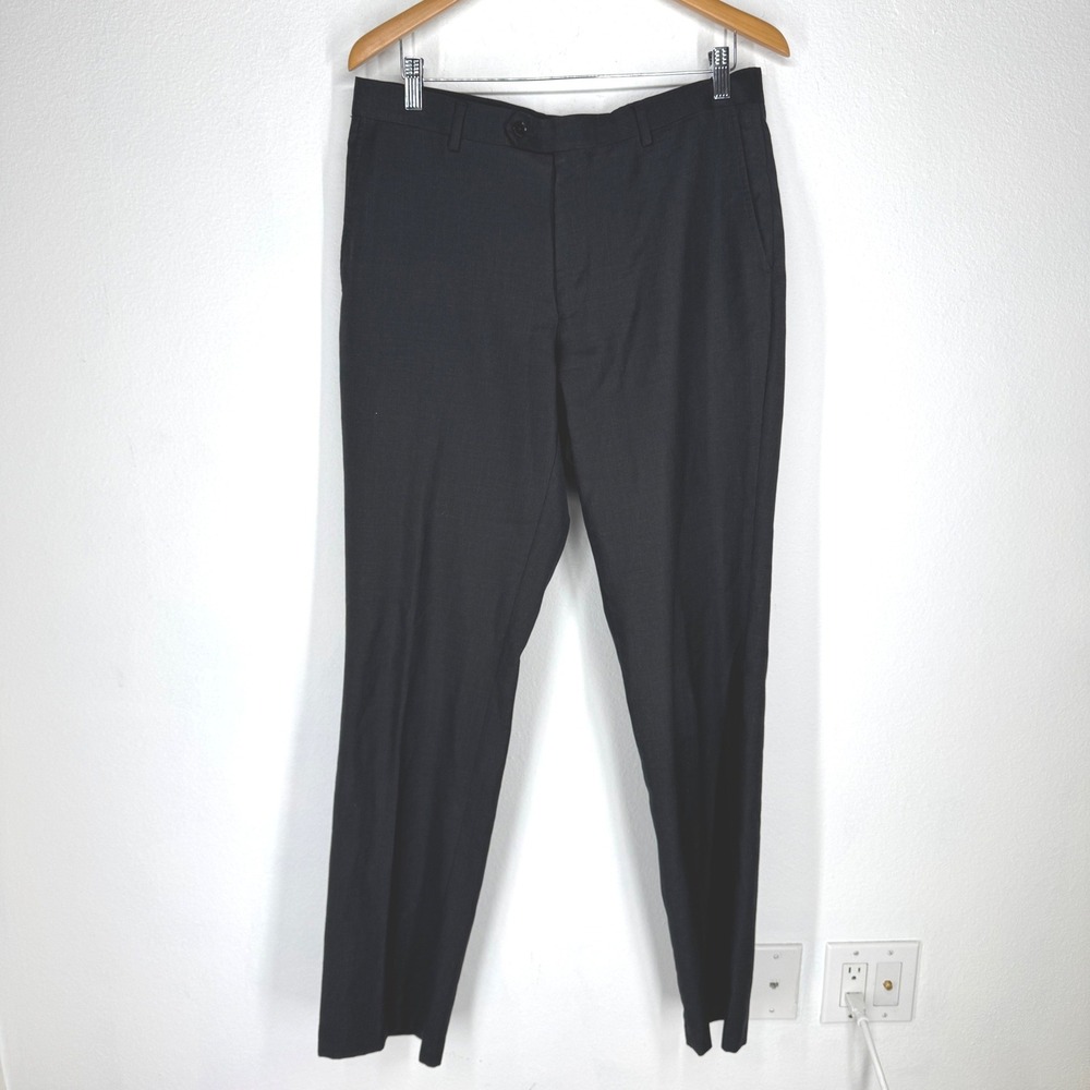 Charles Tyrwhitt Mens Classic Fit 100% Wool Dress Pants Black 34x34 Flat Front